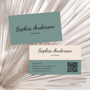 Minimalist Sage Green and Cream Qr Code            Business Card