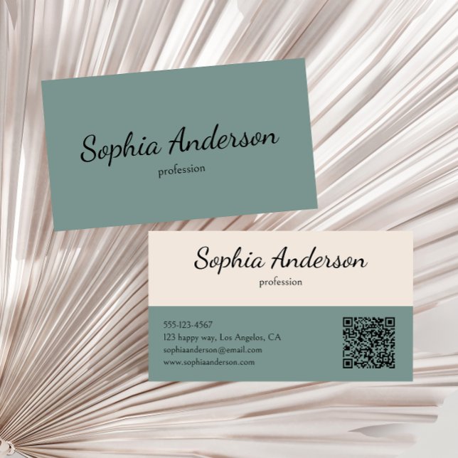Minimalist Sage Green and Cream Qr Code            Business Card (Creator Uploaded)