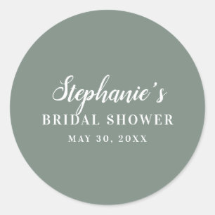 Minimalist Sage Green and White Bridal Shower      Classic Round Sticker
