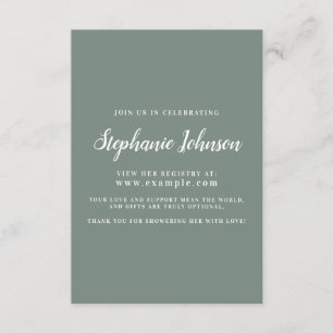 Minimalist Sage Green and White Bridal Shower      Enclosure Card