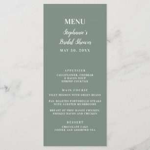 Minimalist Sage Green and White Bridal Shower Menu