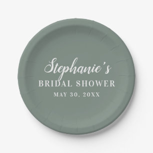 Minimalist Sage Green and White Bridal Shower      Paper Plate