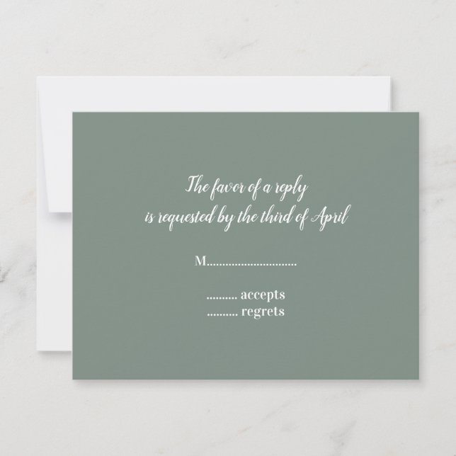 Minimalist Sage Green and White Bridal Shower      RSVP Card (Front)