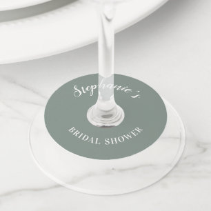 Minimalist Sage Green and White Bridal Shower Wine Glass Tag