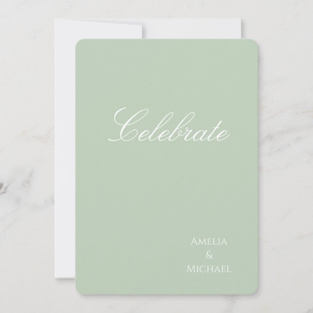 Minimalist Sage Green and White Wedding Invitation (Front)