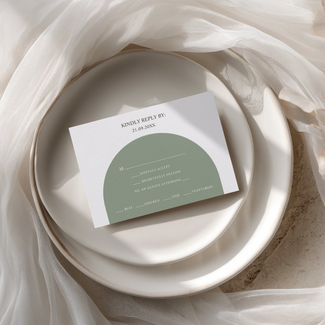 Minimalist Sage Green Arch Menu Choice RSVP Card (Creator Uploaded)