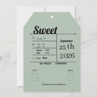 Minimalist Sage Green Baby Birth Stats Birth Announcement