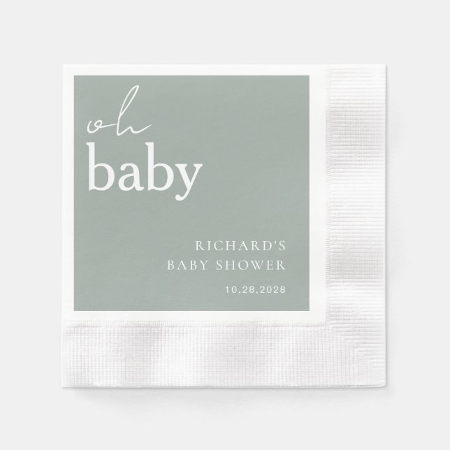 Minimalist Sage Green Baby Shower Napkin (Front)