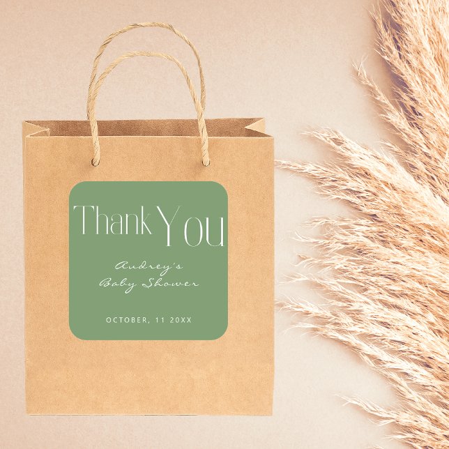  Minimalist Sage Green Baby Shower Thank You  Square Sticker (Creator Uploaded)