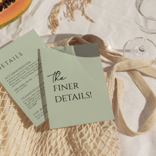 Minimalist Sage Green Boho Trendy Wedding Details Enclosure Card