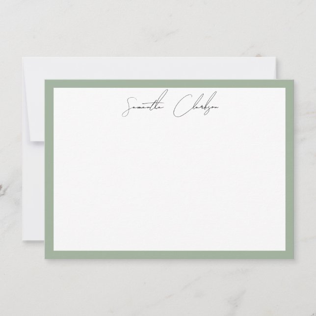 Minimalist Sage Green Border Handwritten Script Card (Front)