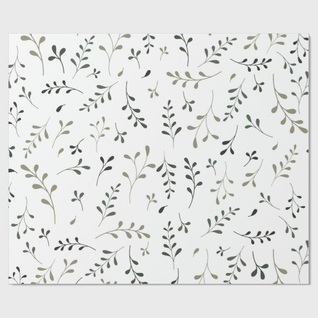 Minimalist Sage Green Botanical Leaf Pattern Wrapping Paper (Flat)