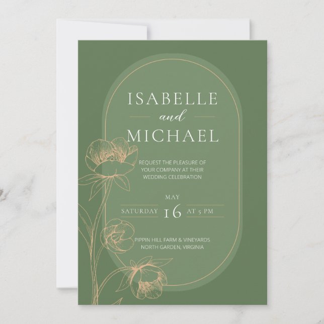 Minimalist Sage Green Botanical Wedding Invitation (Front)