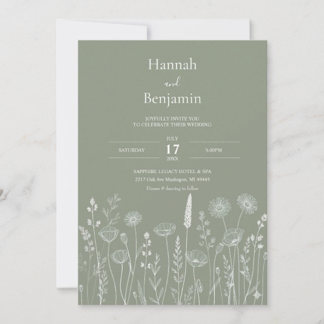Minimalist Sage Green Botanical Wedding Invitation (Front)