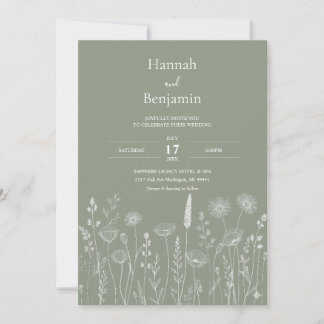 Minimalist Sage Green Botanical Wedding Invitation