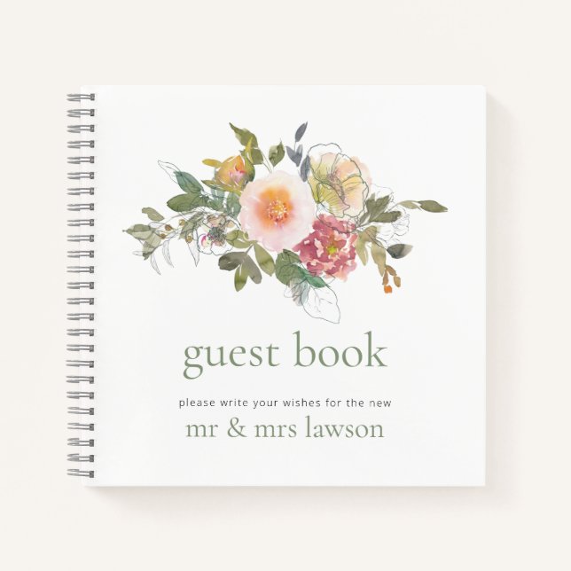 Minimalist Sage Green Bouquet Wedding Guest Book (Front)