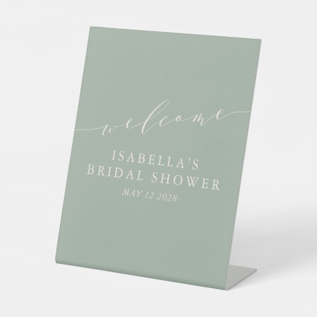 Minimalist Sage Green Bridal Shower Welcome   Pedestal Sign (Front)