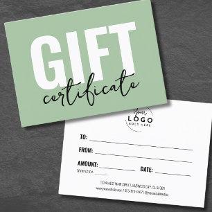 Minimalist Sage Green Business Gift Certificate