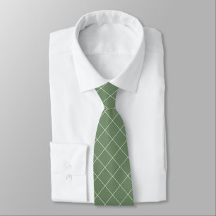 Minimalist Sage Green Check Grid Pattern Tie