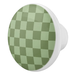 Minimalist Sage Green Checkerboard Pattern Ceramic Knob