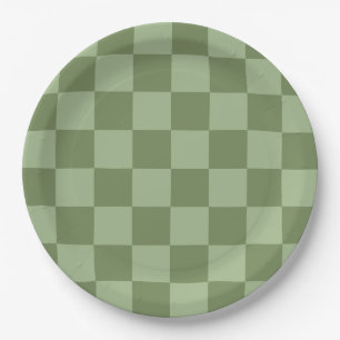 Minimalist Sage Green Checkerboard Pattern Paper Plate
