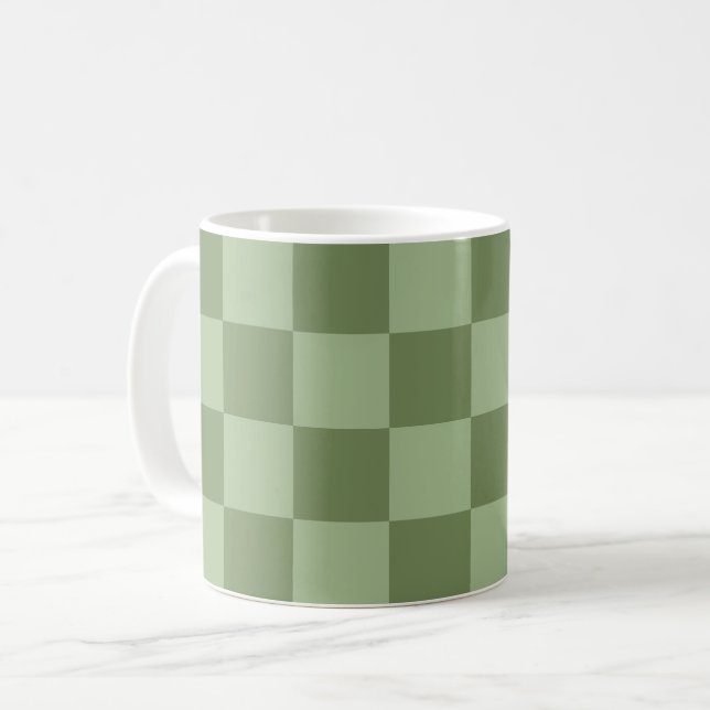 Minimalist Sage Green Chequerboard Pattern Coffee Mug (Front Left)