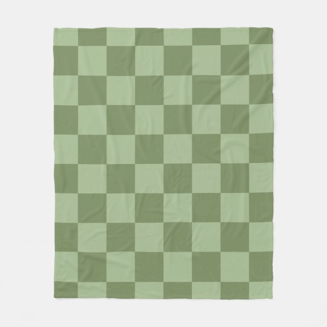 Minimalist Sage Green Chequerboard Pattern Fleece Blanket (Front)