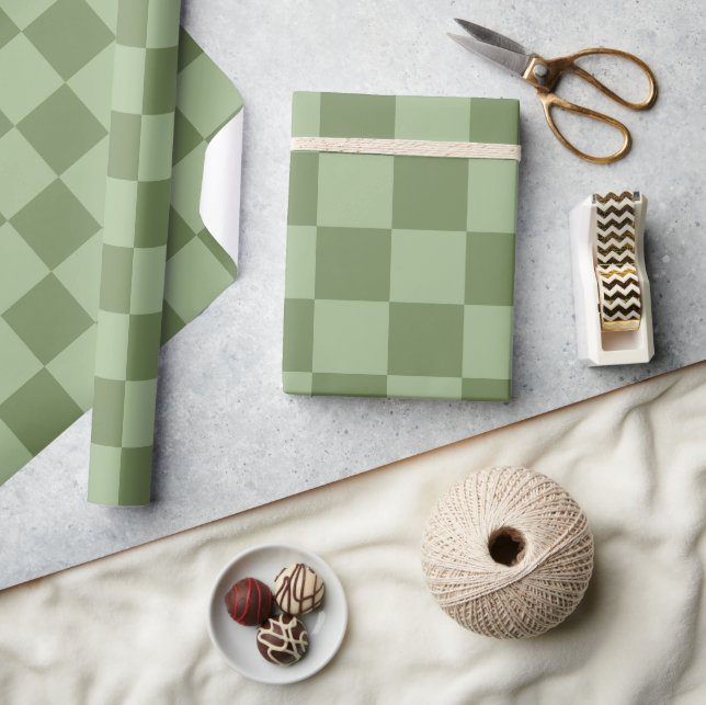 Minimalist Sage Green Chequerboard Pattern Wrapping Paper (Crafts)