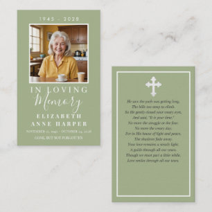 Minimalist Sage Green Cross Photo Funeral Card