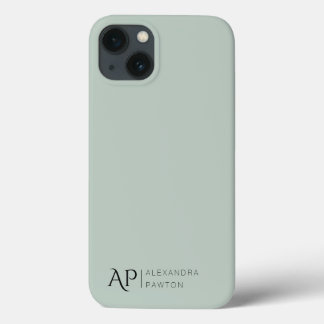 Minimalist Sage Green Custom Monogram iPhone 13 Case