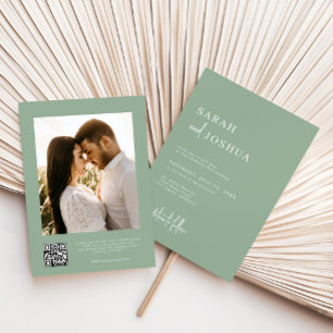 Minimalist Sage Green Elegant QR Code Wedding Invitation