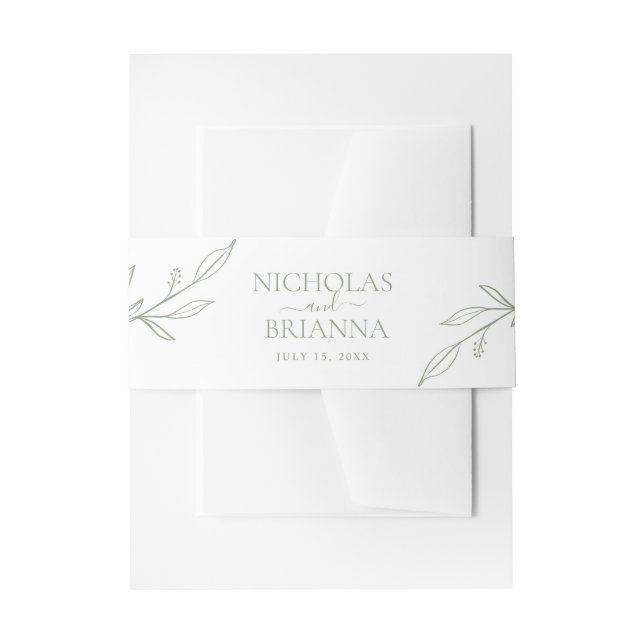 Minimalist Sage Green Elegant Wedding Classic Invitation Belly Band (Front Example)