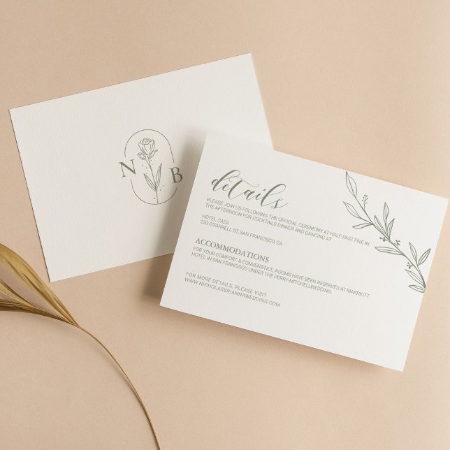 Minimalist Sage Green Elegant Wedding Details Enclosure Card (Creator Uploaded)