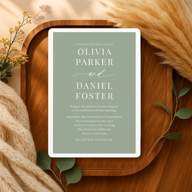 Minimalist Sage Green Elegant Wedding Invitation (Creator Uploaded)