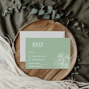 Minimalist sage green & emerald RSVP wedding Card
