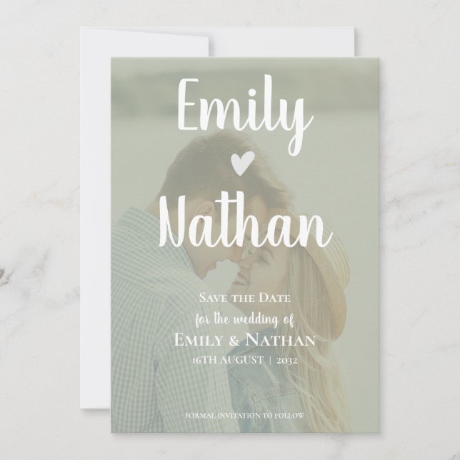 Minimalist Sage Green Faux Vellum Photo Wedding Save The Date (Front)