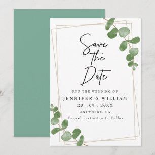 Minimalist Sage Green Floral Save the Date Invitation