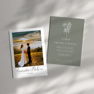 Minimalist Sage Green Floral Wedding Invitation