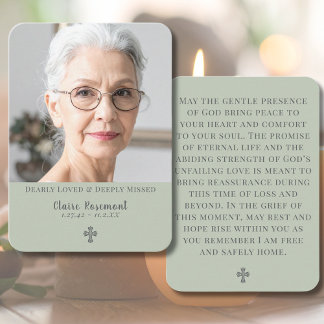 Minimalist Sage Green Funeral Prayer Card