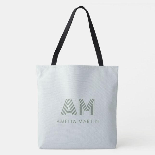 Minimalist Sage Green Geometric Custom Monogram Tote Bag (Front)