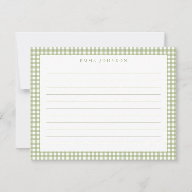 Minimalist Sage Green Gingham Plaid Lined Card (Front)
