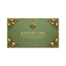 Minimalist Sage Green Gold Jewellery Care Card