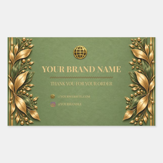 Minimalist Sage Green Gold Rectangle Box Label (Front)