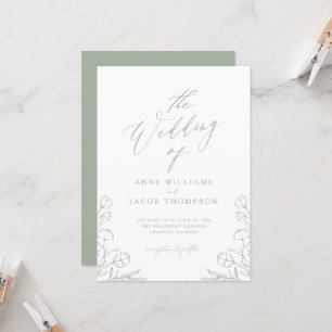 Minimalist Sage Green Greenery Boho Floral Wedding Invitation