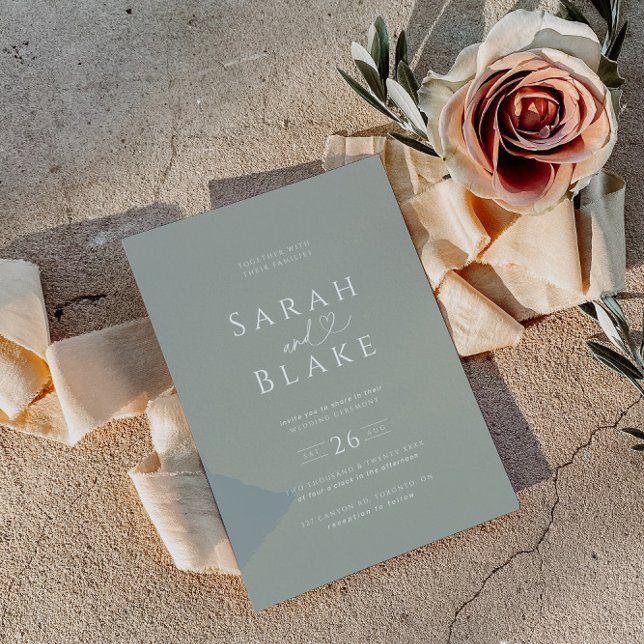 Minimalist Sage Green Heart Wedding Invitation (Creator Uploaded)