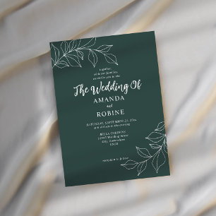 Minimalist Sage Green Leaf Wedding Invitation