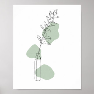 Minimalist Sage Green Leaves Line Art Poster