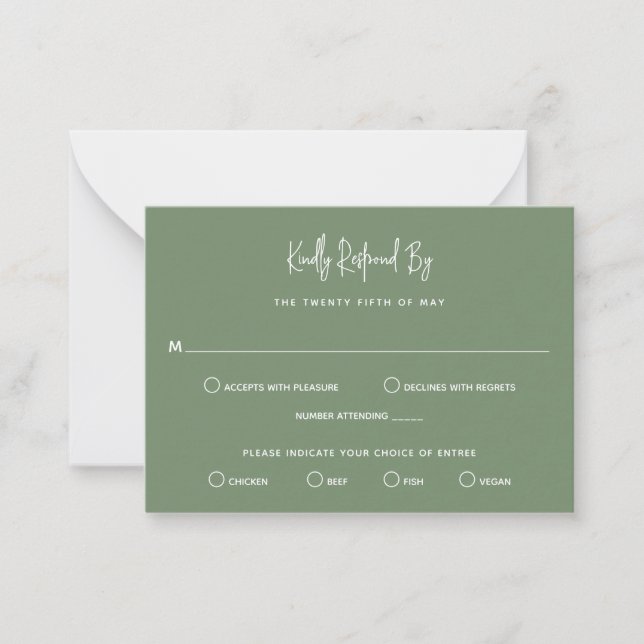 Minimalist Sage Green Modern Mini Wedding RSVP Card (Front)
