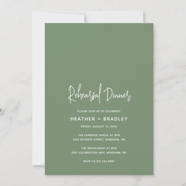 Minimalist Sage Green Modern Rehearsal Dinner Invitation (Front)