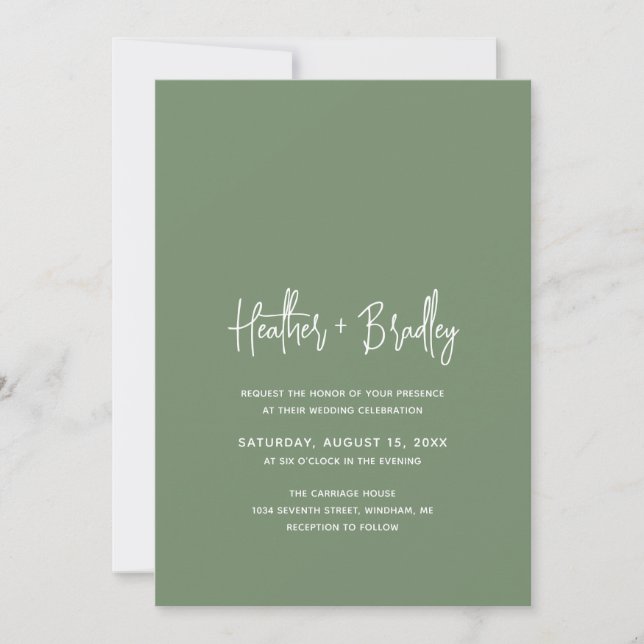 Minimalist Sage Green Modern Wedding Invitation (Front)